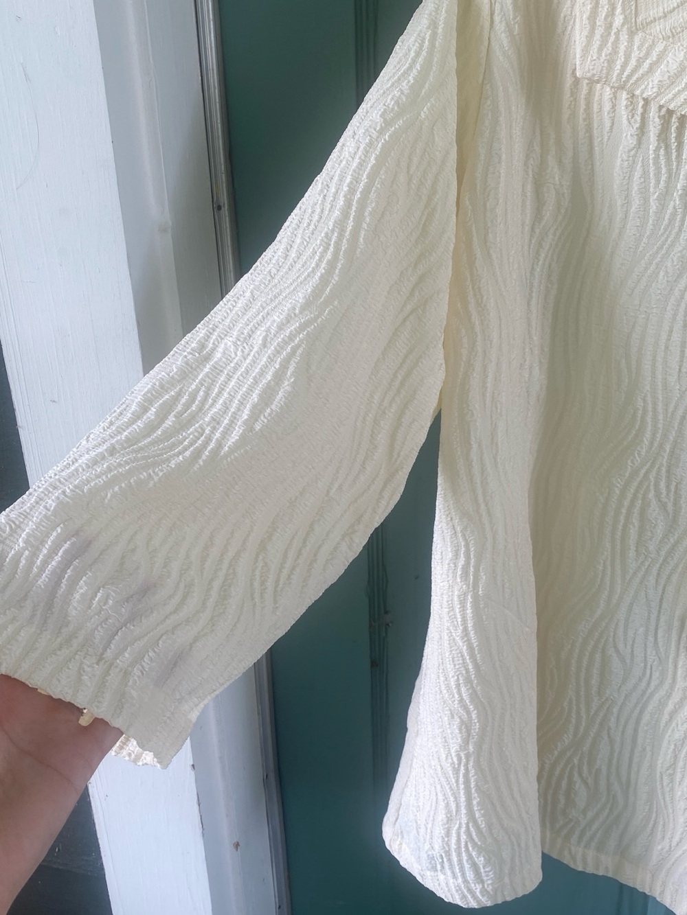 Multiples cream ruffled collar formal jacket big buttons 3/4 sleeve XL - Picture 8 of 16